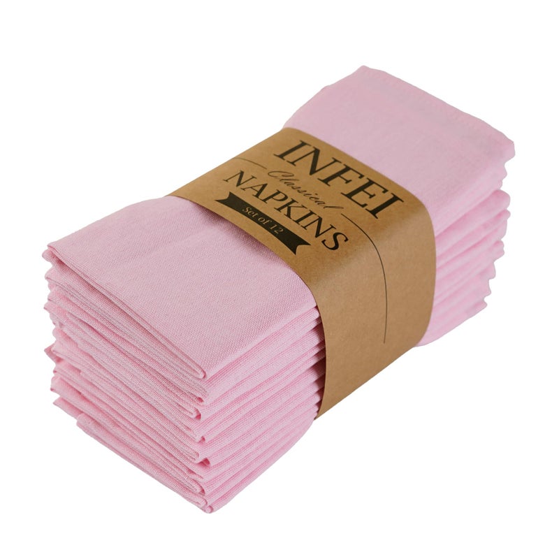 INFEI Pink Polyester Linen Blended Thin Dinner Cloth Napkins - Set of 12 (40 x 40 cm) - for Wedding Parties Events & Home Use (Pink) - Image 1